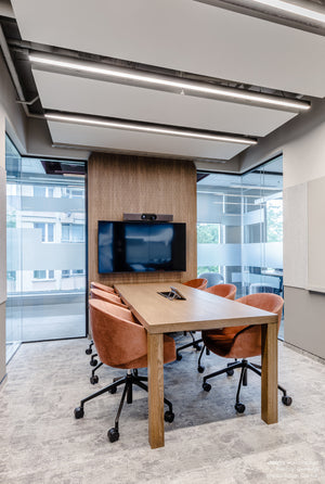 Oxco Mobile Conference Chair with Rectangular Table in Meeting Room Setting