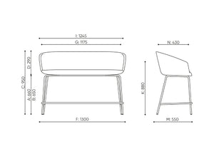 Oxco Small Bench with Footrest Dimensions