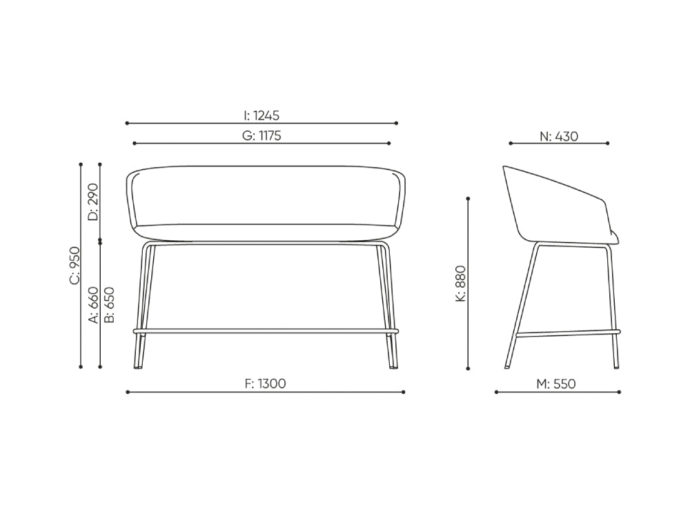 Oxco Small Bench with Footrest Dimensions