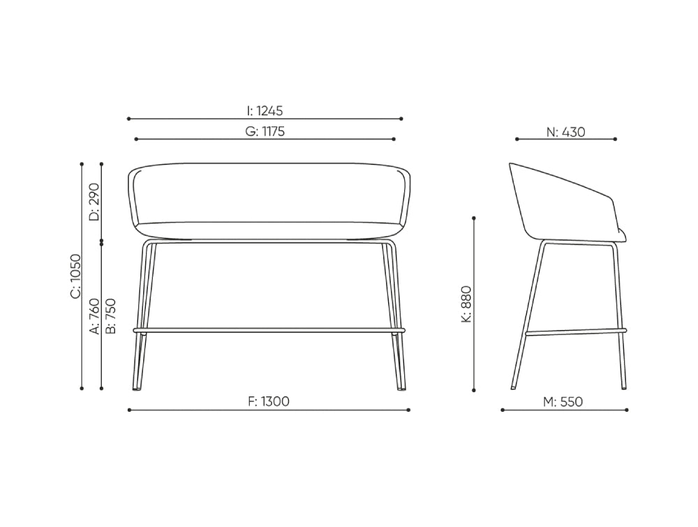Oxco Small High Bench with Footrest Dimensions