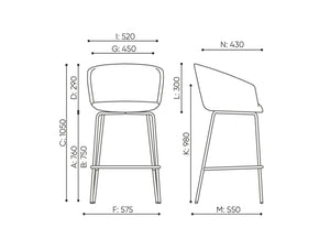 Oxco Small High Stool with Footrest Dimensions