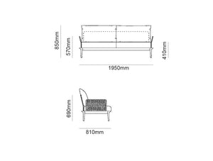 Pedrali Reva Twist Lounge Outdoor Three Seater Sofa 12 Dimensions