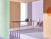 Pedrali Toa Industrial Style Multi Tasking Table 2 In Black Top Finish And Orange Legs With Office Chair In Working Space
