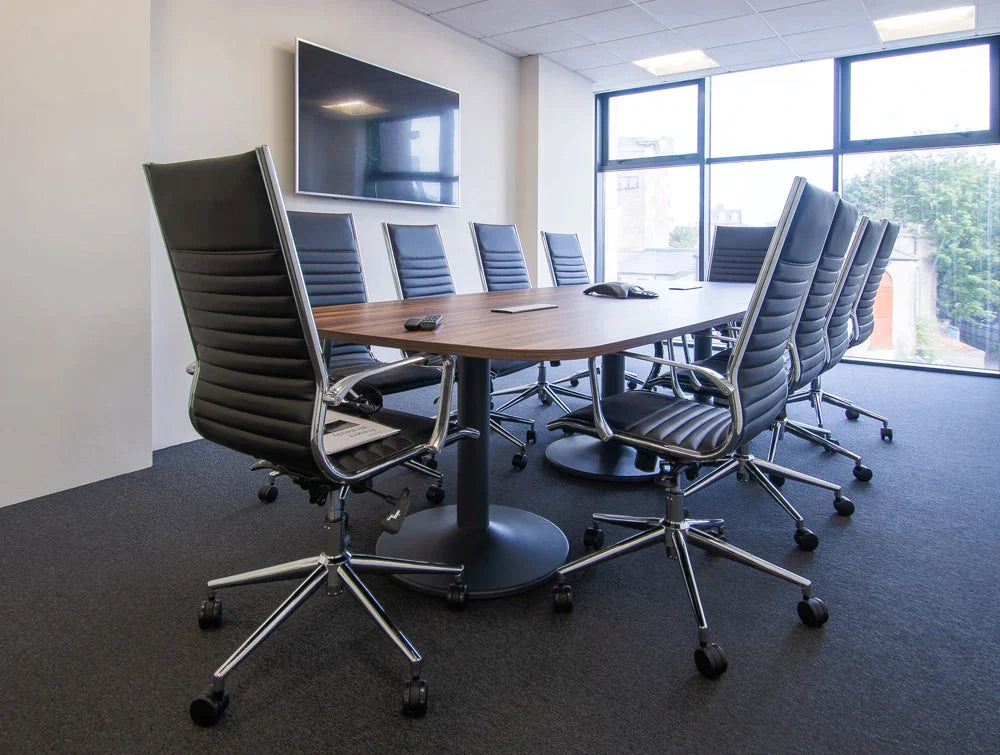 Pexlify Office Layout Boardroom Table With Black Meeting Room Swivel Chairs