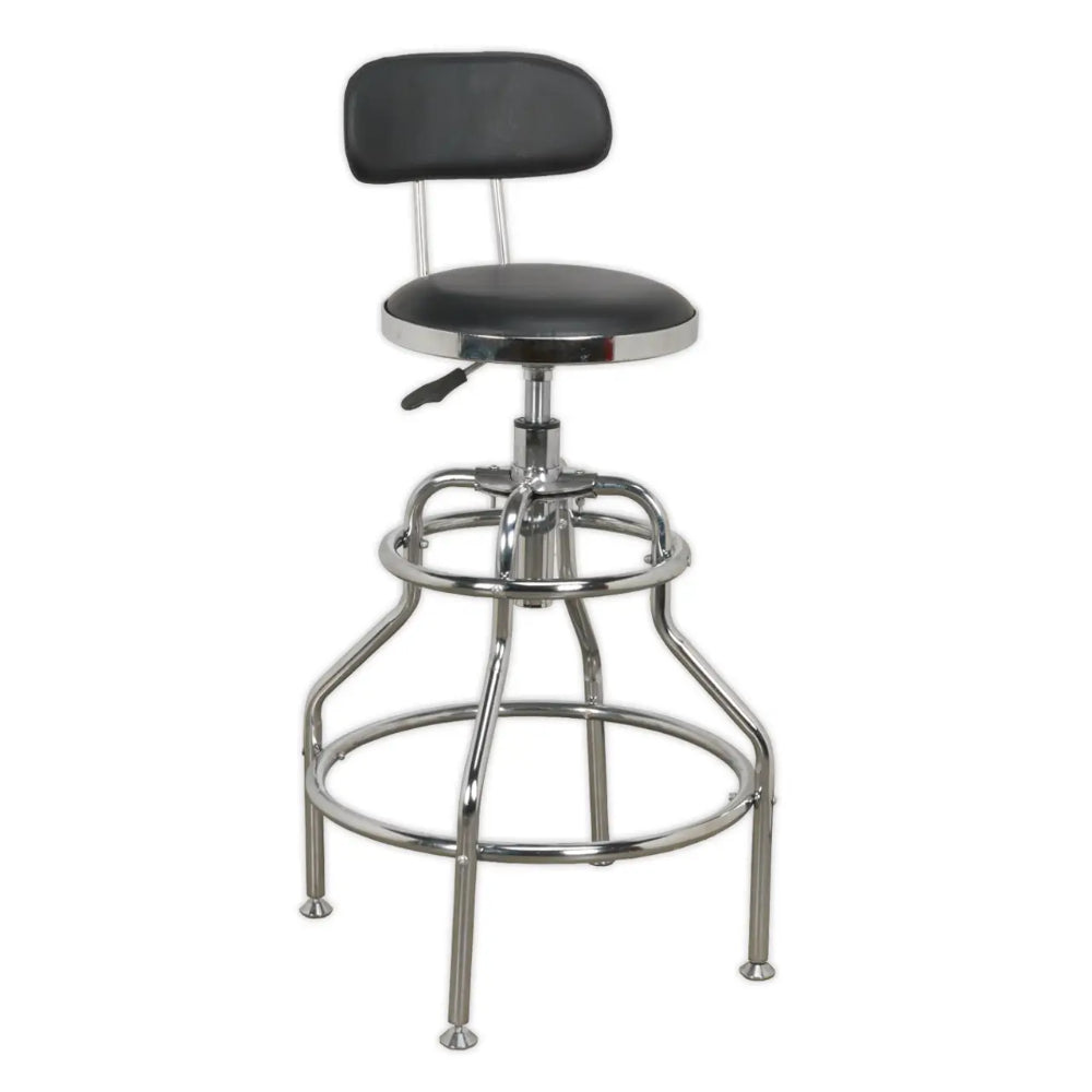Pneumatic Workshop Stool with Adjustable Height Swivel Seat & Back Rest