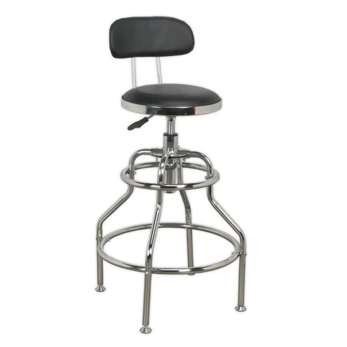 Pneumatic Workshop Stool with Adjustable Height Swivel Seat & Back Rest