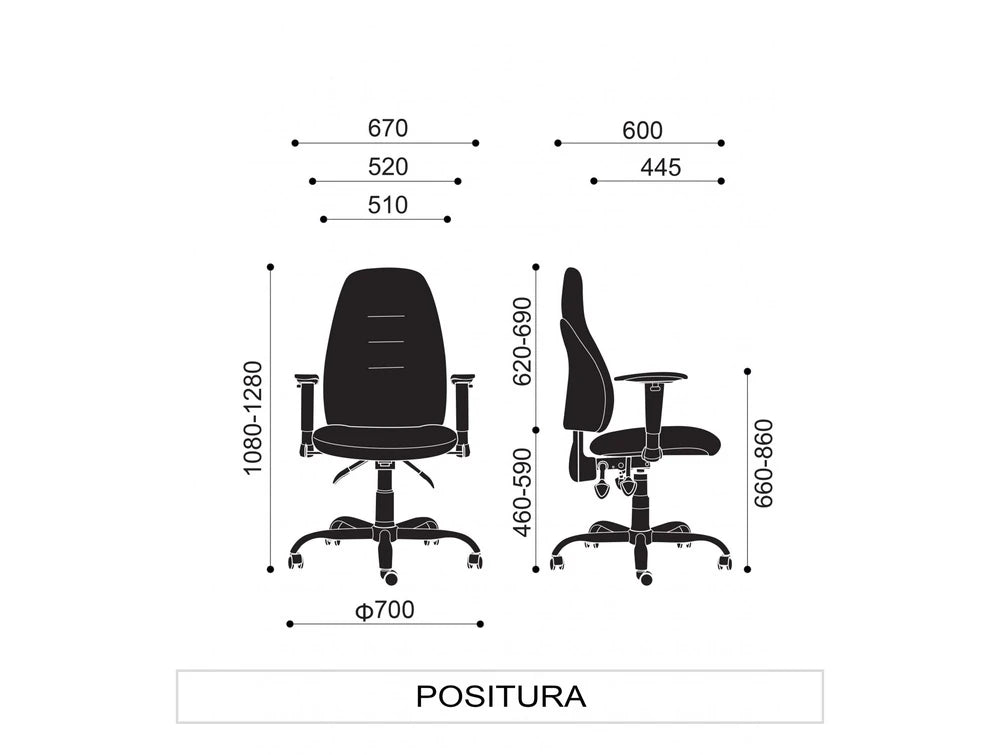 Positura Swivel 3 Lever Chair   Chrome Base  Adjustable Step Pu Arms With Sliding Tops Dimensions 1