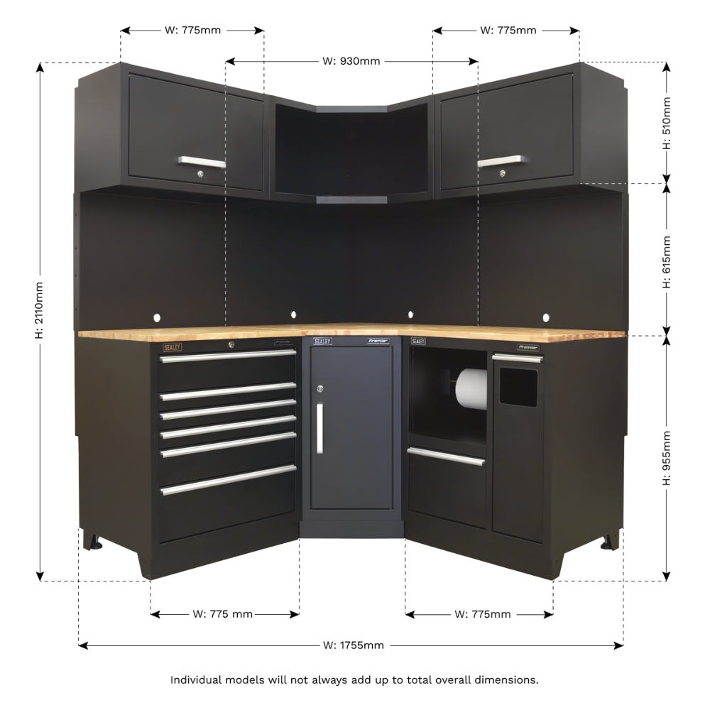 Premier Corner Storage System with Hardwood Worktop 1.71m APMSCOMBO6W 10