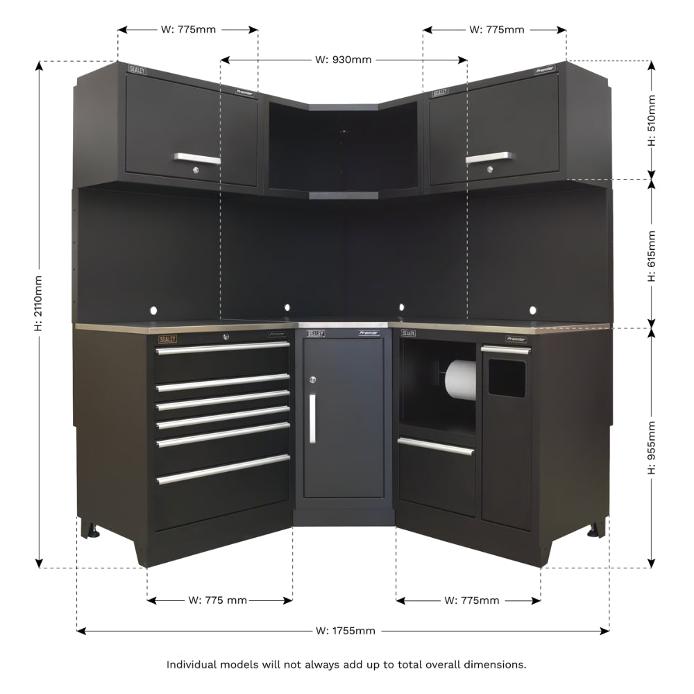Premier Corner Storage System with Stainless Worktop 1.71m APMSCOMBO6SS 10