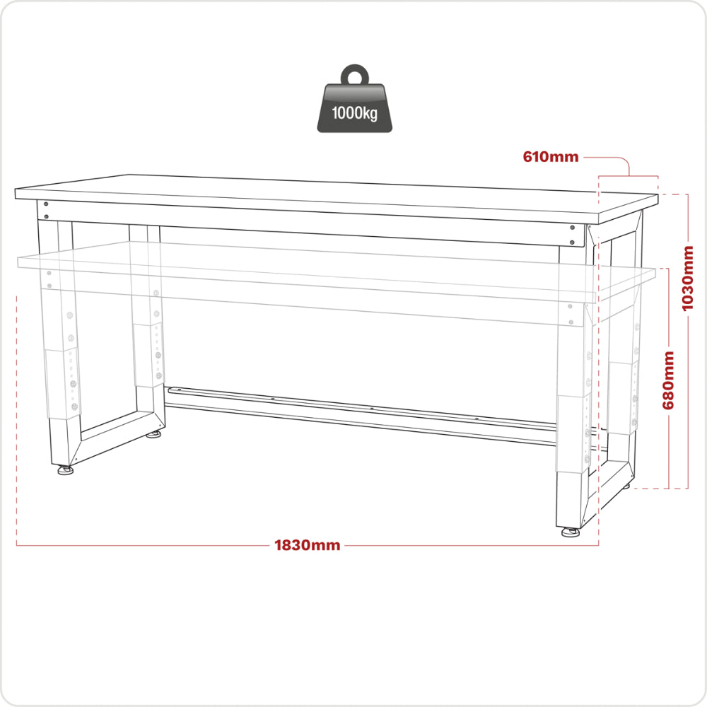 Premier Heavy-Duty Steel Adjustable Workbench with Stainless Steel Worktop 1830mm APMS23 4