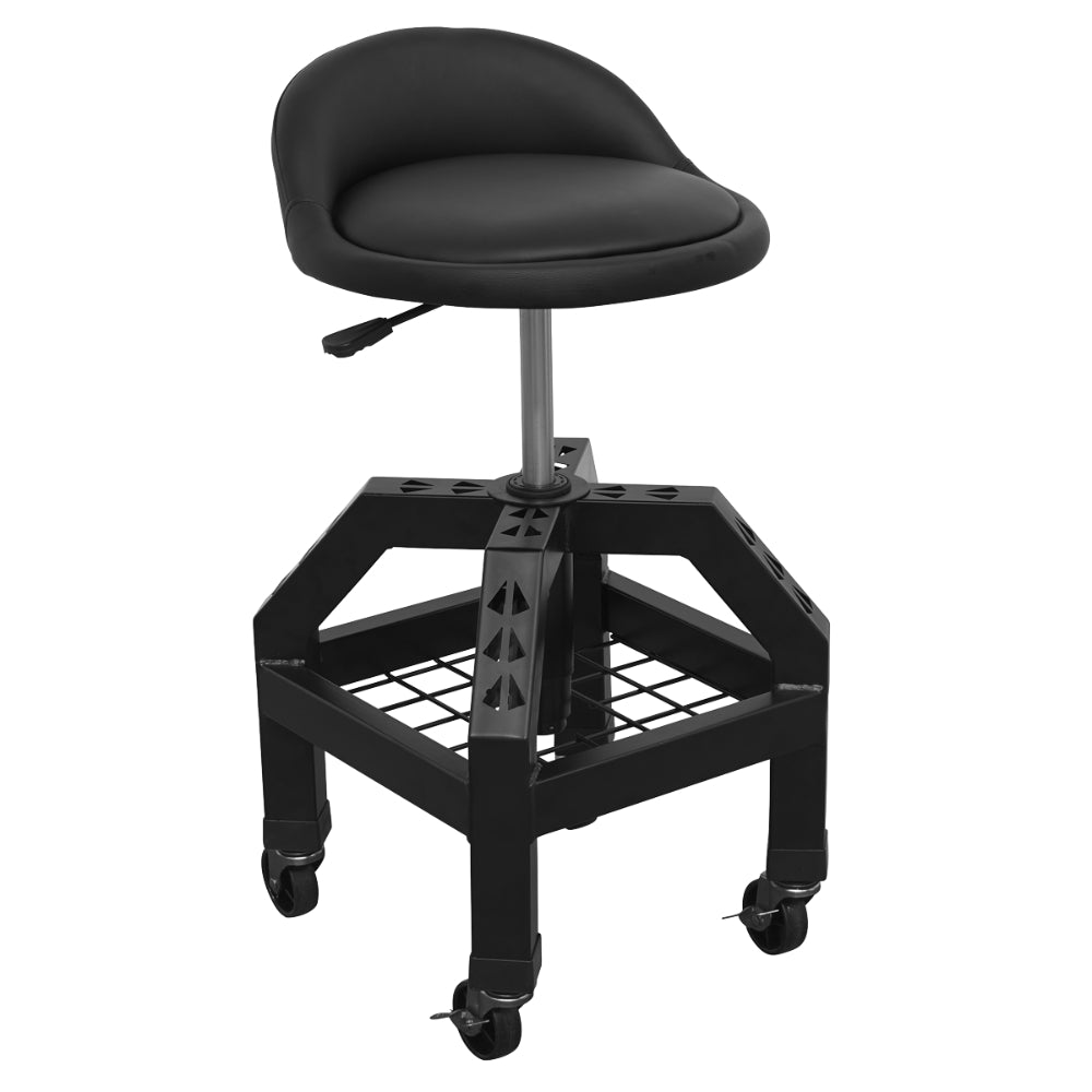 Premier Industrial Pneumatic Creeper Stool with Adjustable Height Swivel Seat & Back Rest - Square Bar
