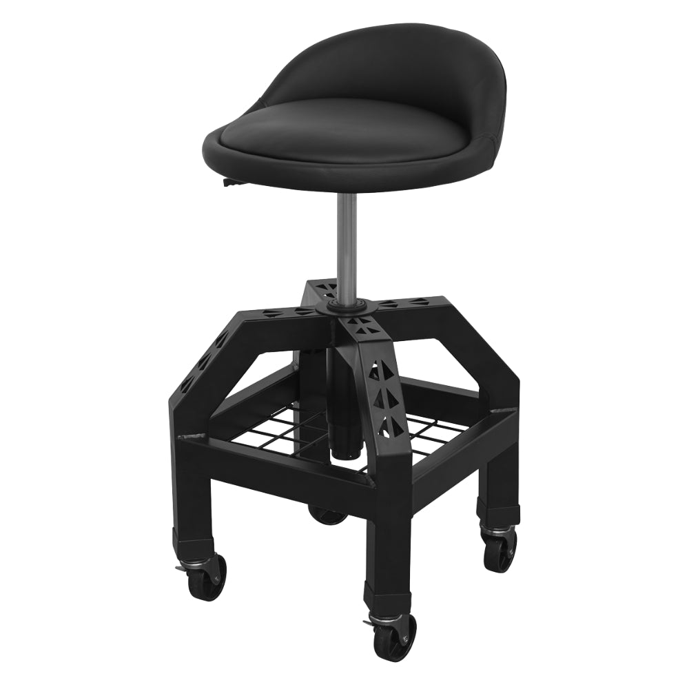 Premier Industrial Pneumatic Creeper Stool with Adjustable Height Swivel Seat and Back Rest SCR03B 2