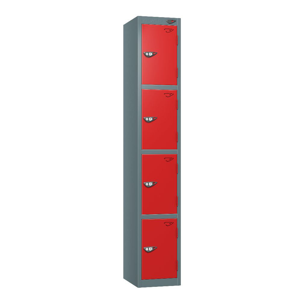 Prime 4-Door Steel Locker Slate Grey Flame Red