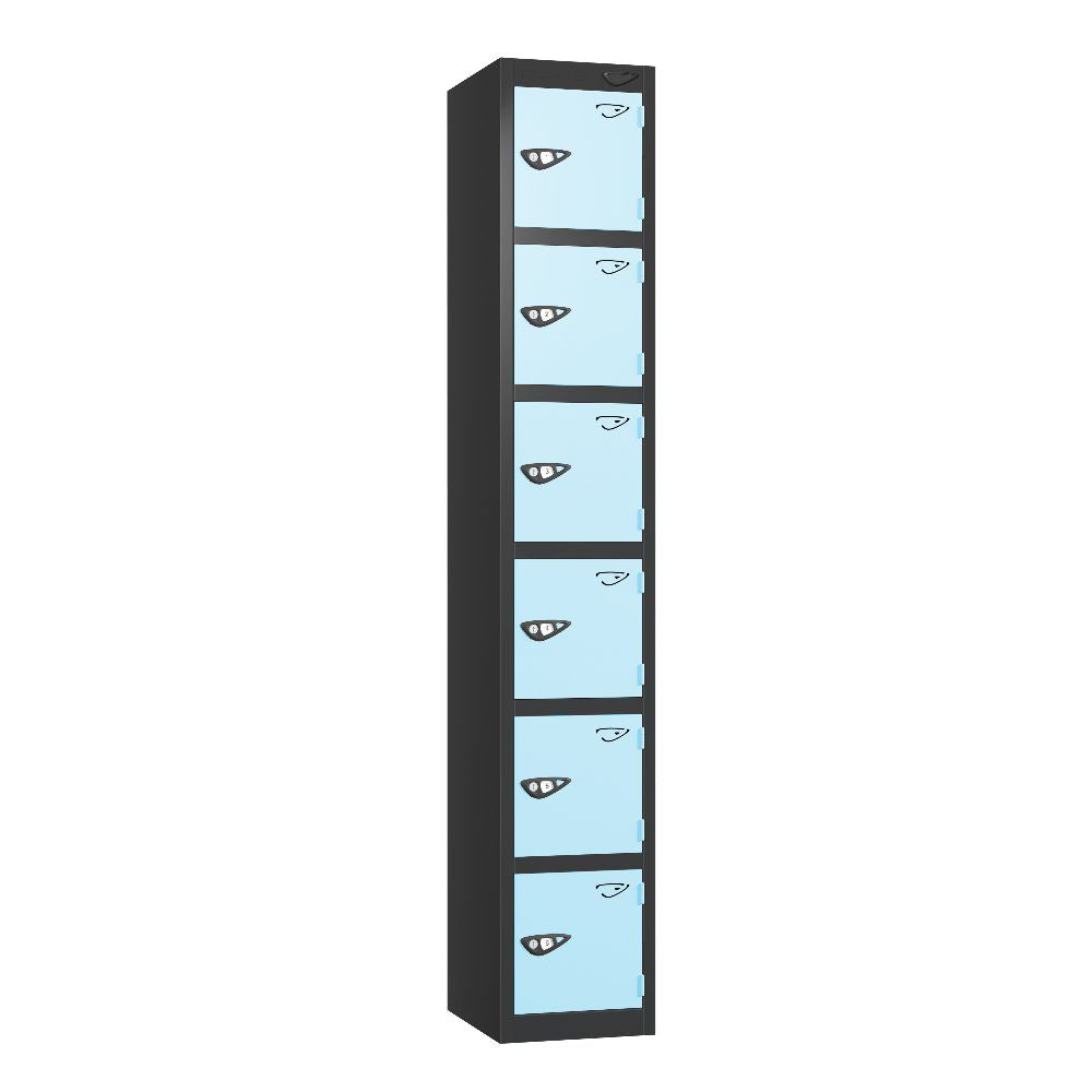 Prime 6-Door Steel Locker Black Ribbon Blue