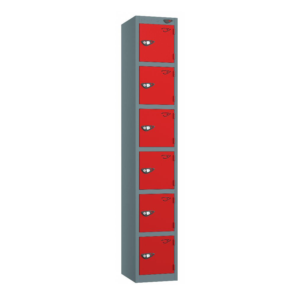 Prime 6-Door Steel Locker Slate Grey Flame Red