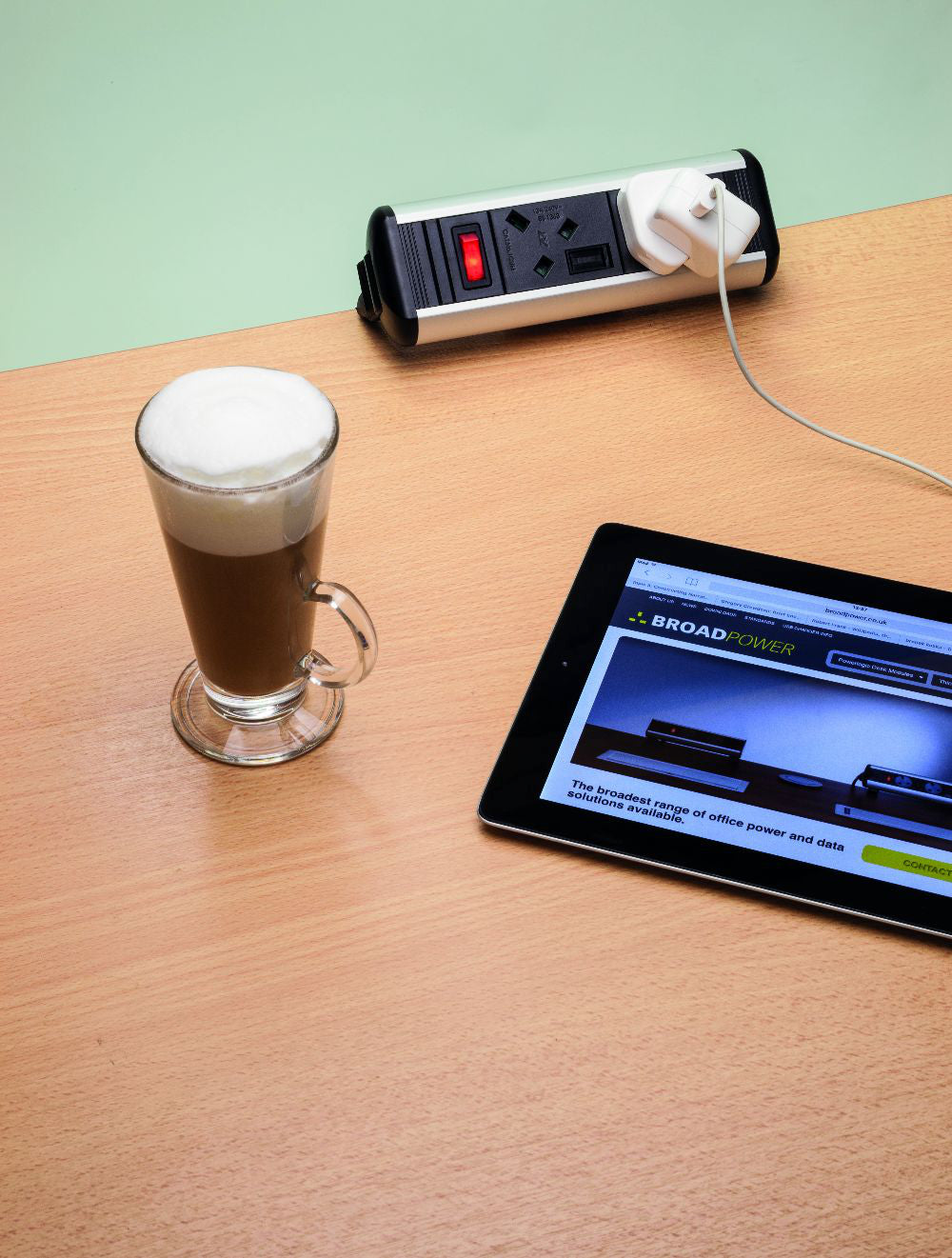 Protea 1 No UK Socket On Desk Power Module Attached in a Table