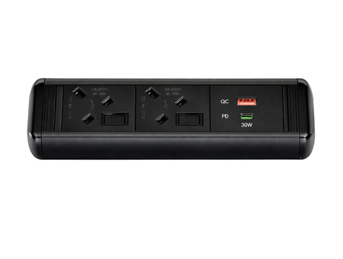 Protea 2 No UK Socket On Desk Power Module Black