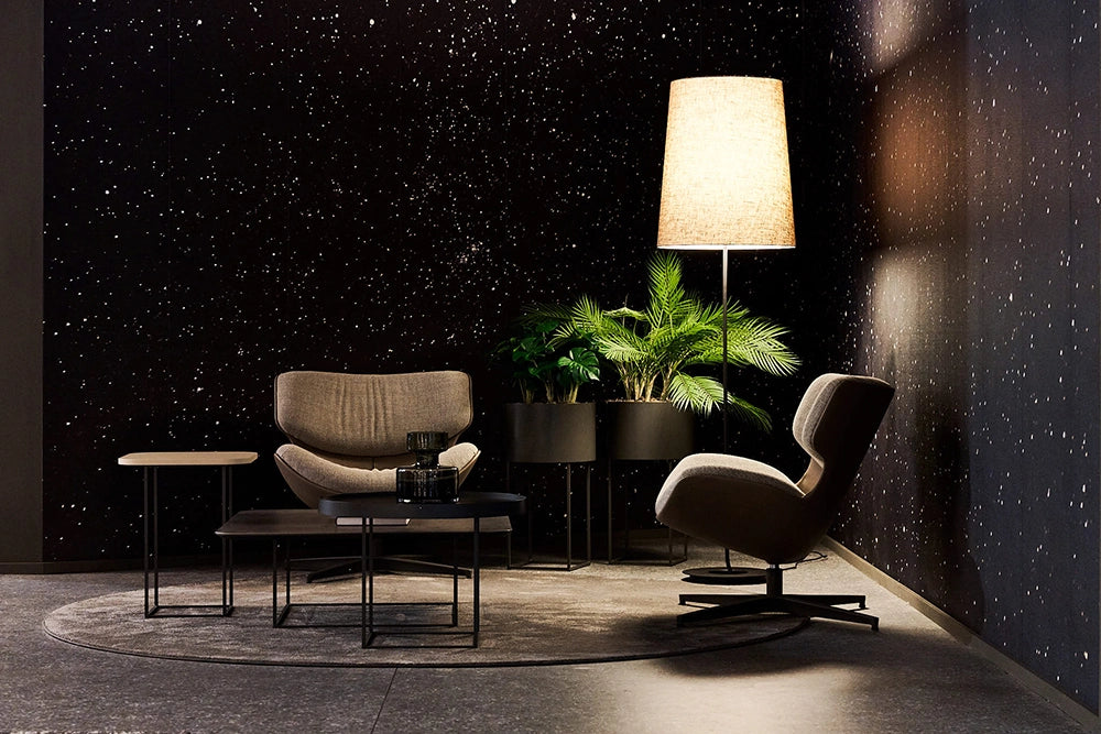 Quadrifoglio Cleopas Soft Seating with Standing Lamp and Coffee Table in Livin Room Setting