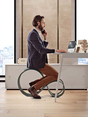 Quadrifoglio Moon Copernican Chair In Grey Finish With White Cupboard And Table In Office Setting