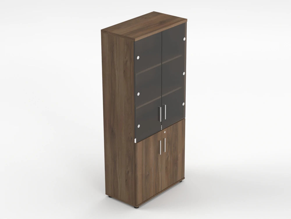 Quando Executive Cupboard With Glass Doors Dark Walnut Finish 1833Mm