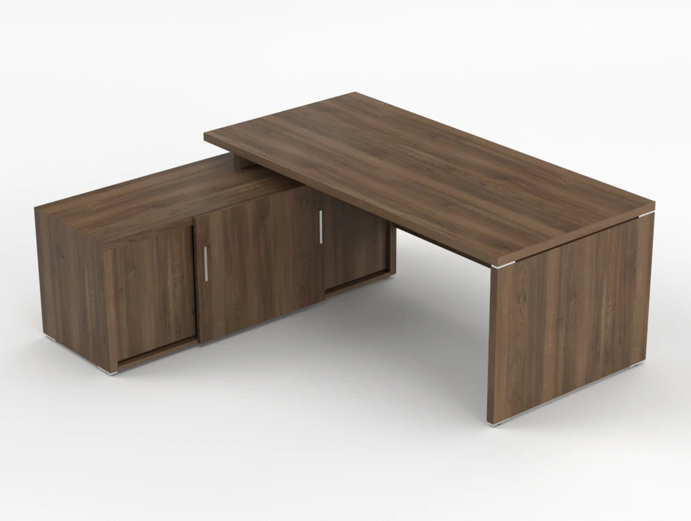 Quando Executive Desk With Credenza Unit Dark Walnut Finish 1900Mm