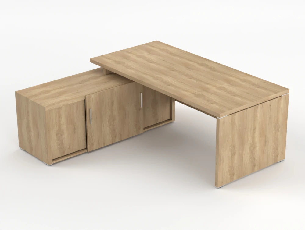 Quando Executive Desk With Credenza Unit Natural Oak Finish 1900Mm