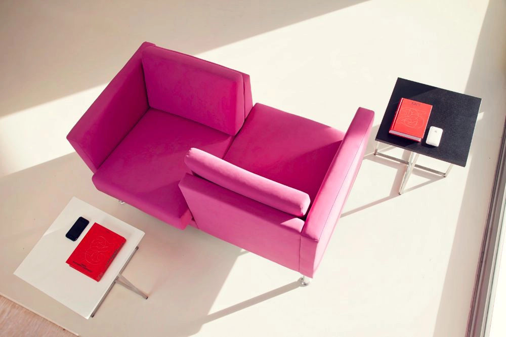 Quick Square Reception Table in Black and White with Pink Corner Sofa