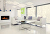 Quick Square Reception Table with Black Top with White Sofa in Living Room Setting