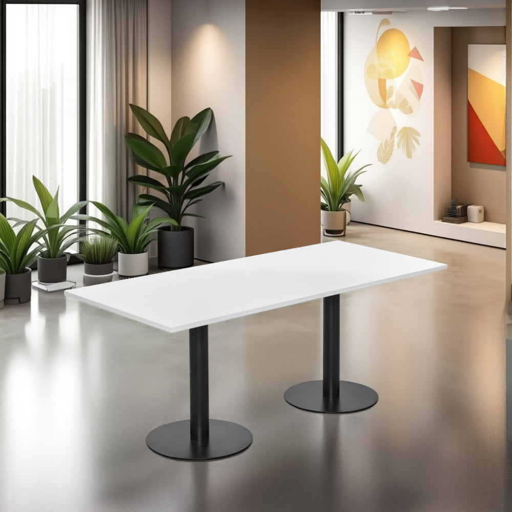 Rectangular White Top Dining Conference Table with Indoor Plants in Modern Meeting Room Setting