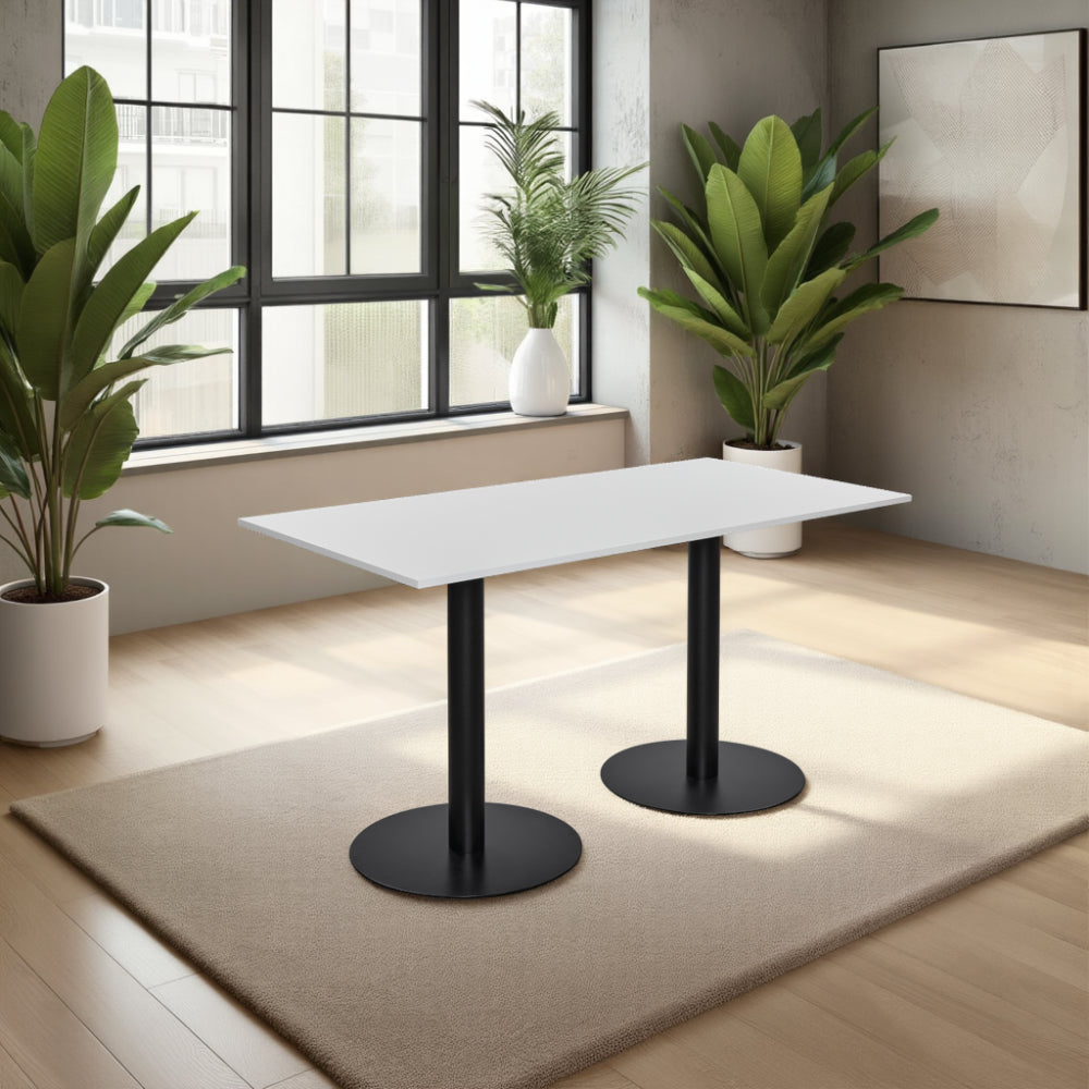 Rectangular White Top Poseur Table in Breakout Setting