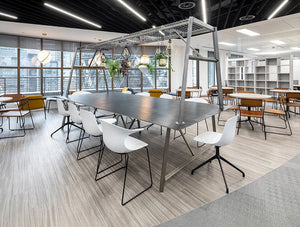 Relic Cloud Outdoor Themed Meeting Room Table In Grey With White Chairs