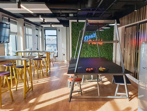 Relic Cloud Outdoor Themed Meeting Room Table With White Frame And Natural Table Finish In Canteen Area