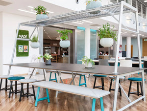 Relic Cloud Outdoor Themed Meeting Room Table With White Frame And Natural Table Finish