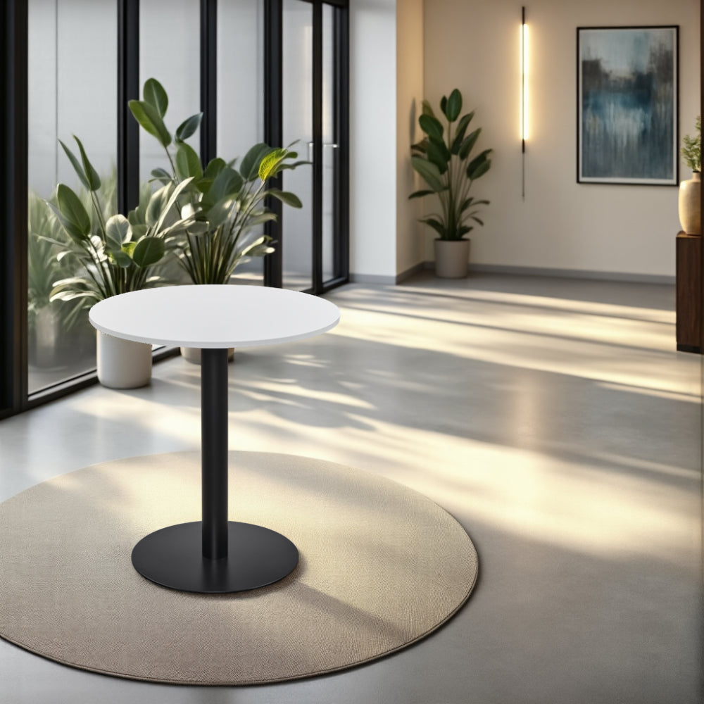 Round White Top Poseur Table in Breakout Setting
