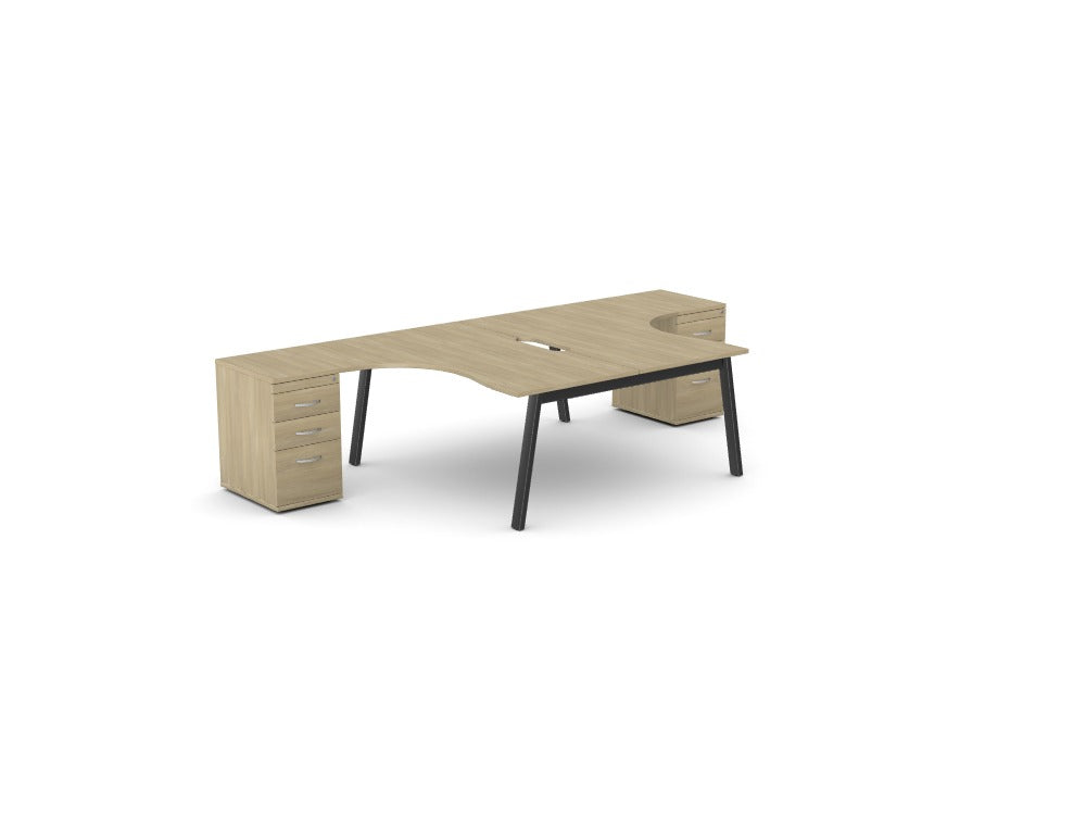 Custom Switch 2 Person Crescent Desk & Desk High Pedestal, A-Leg - Ref: 7RVY9FJ