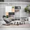 Saar Modules Metal Shelving Unit with Coffee Table and Lounge Chair in Reception Setting