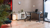 Shila Multitasking Chair with Trestle Base on Castors with Sit Stand Desk and Credenza Unit in Modern Office Setting
