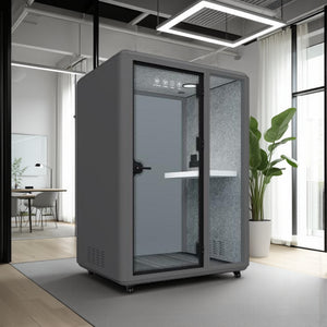 Silentium Meeting Pod with Flip Table Slate Grey in Modern Office Setup