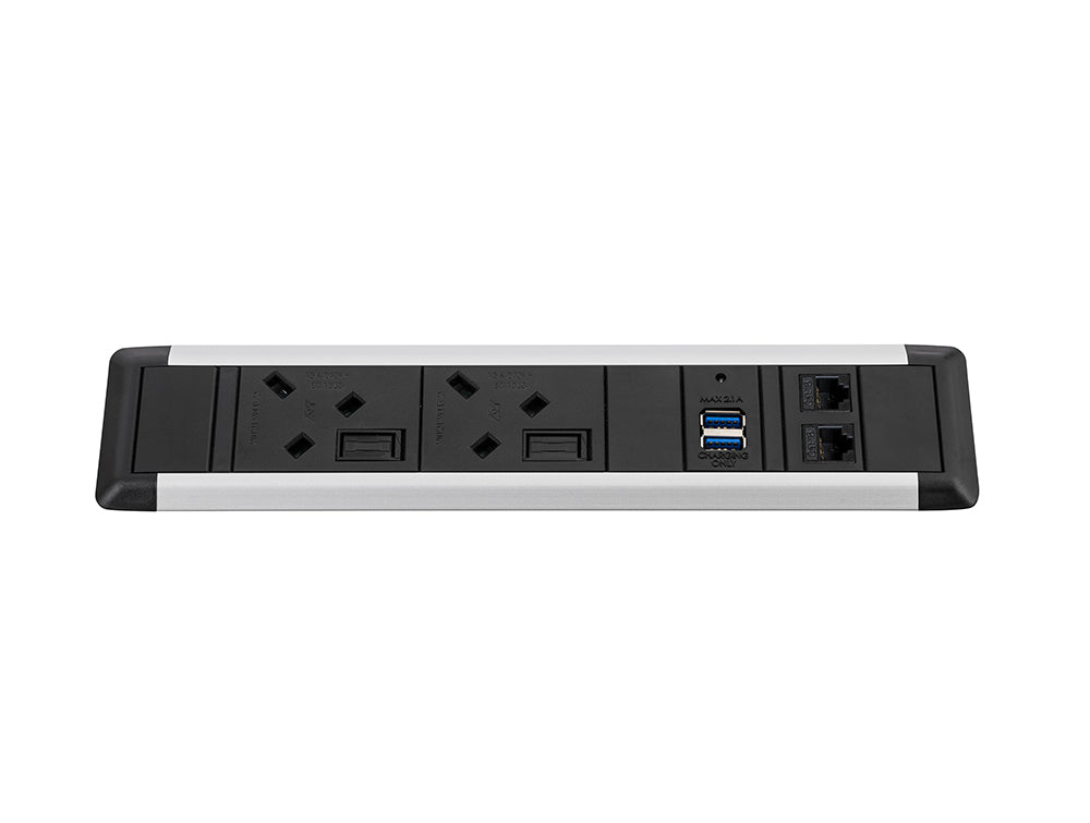 Slimline Omega 2 UK Sockets In Desk Power Module Black 2
