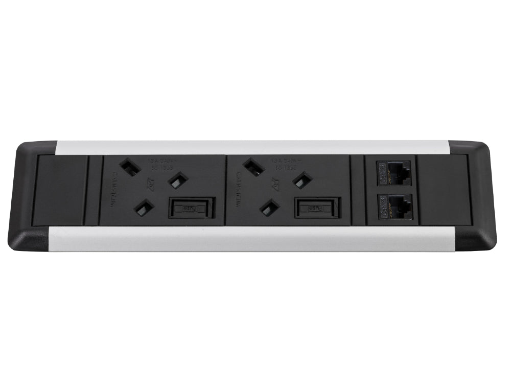 Slimline Omega 2 UK Sockets In Desk Power Module Black