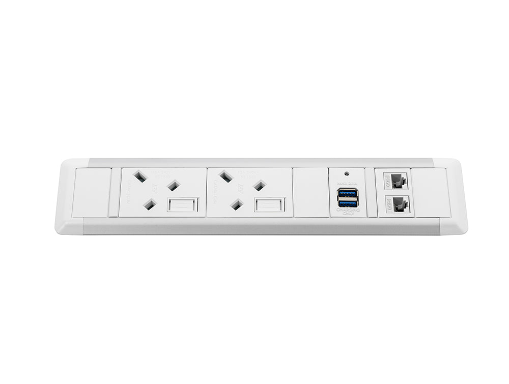 Slimline Omega 2 UK Sockets In Desk Power Module White 2