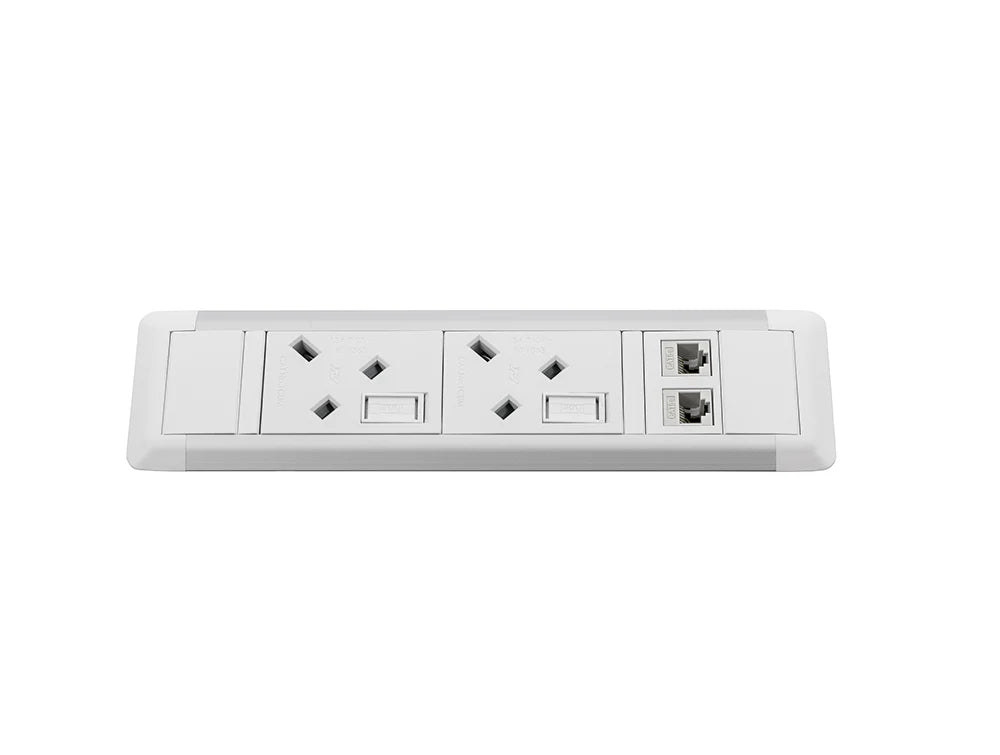 Slimline Omega 2 UK Sockets In Desk Power Module White
