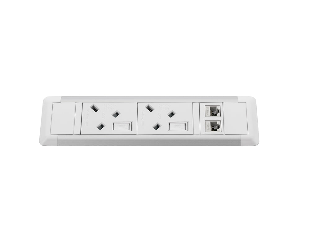 Slimline Omega 2 UK Sockets In Desk Power Module White