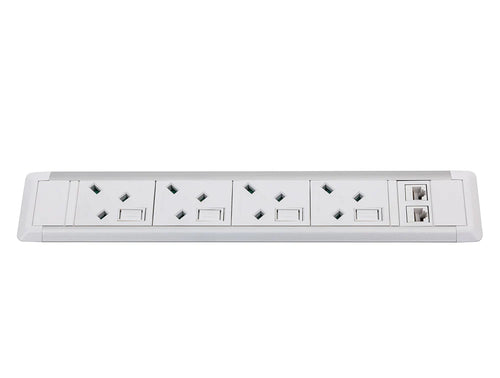 Slimline Omega 4 UK Sockets In Desk Power Module Black
