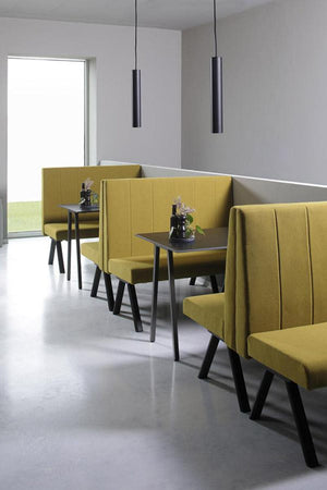 Social Ize Upholstered Modular Sofa With Hightop Table In Canteen Setting