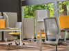 Sonic Acoustic Freestanding Screens with Bench Desk and Task Chair in Modern Office Setting