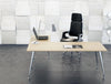 Spacestor Circa Table 6 In Wood Top Finish With Black Office Chair And Table Lamp On Top
