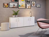 Spacestor Forte Credenza Customizable Cupboard Storage 2 In White With Grey Pouf And Planters