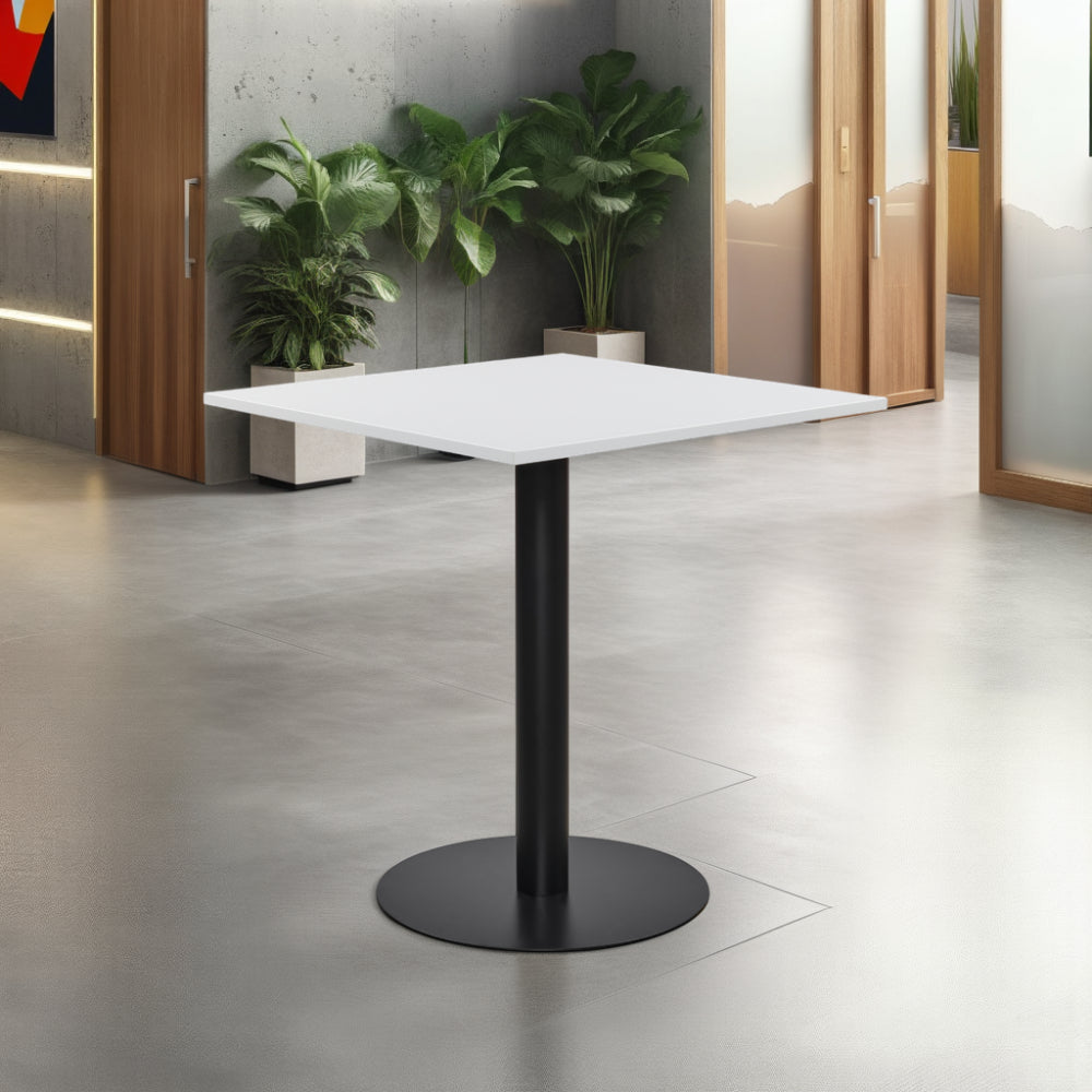 Square White Top Poseur Table in Modern Office Setting