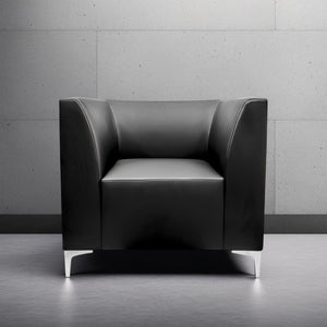 Stand Alone Armchair in Black Faux Leather in Modern Office Setting